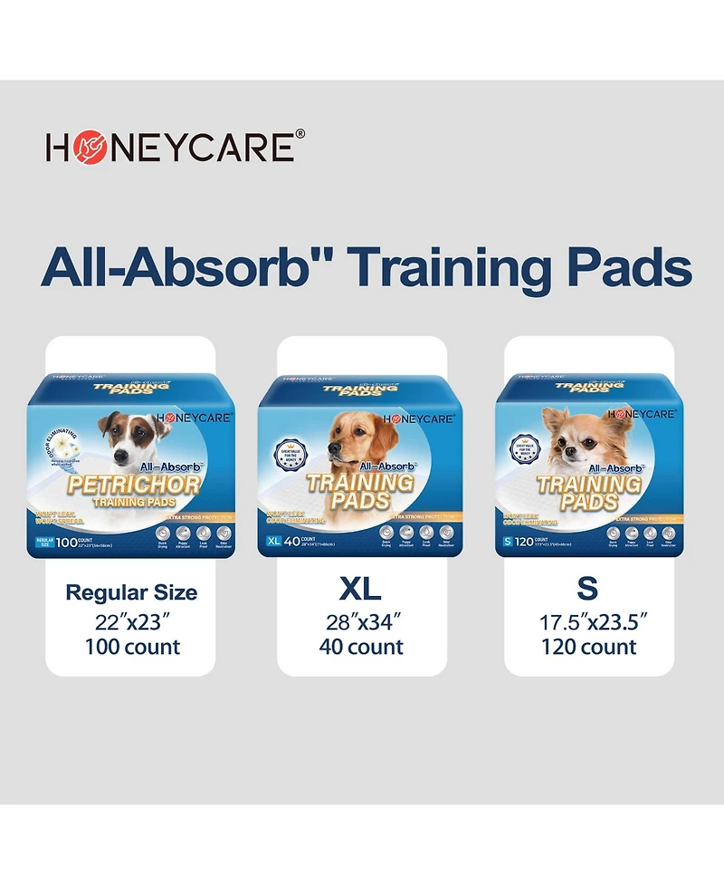 HoneyCare All-Absorb Puppy Training Pads, Ultra Absorbent and Odor Eliminating, Leak-Proof 5-Layer Potty Training Pads with Quick-Dry Surface 22"