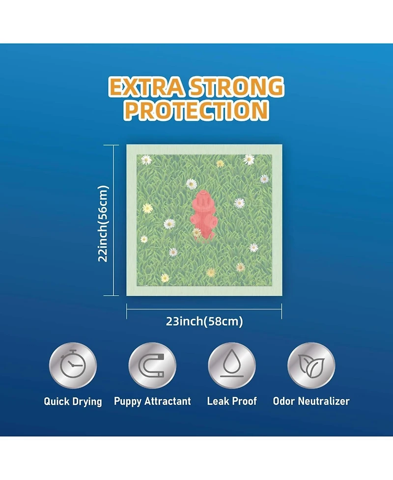 HoneyCare Dog Training Pads with Printed Grass & Fire Hydrant, Odor Eliminating Puppy Pads Premium Dog Pads 22x23 inch, 200ct