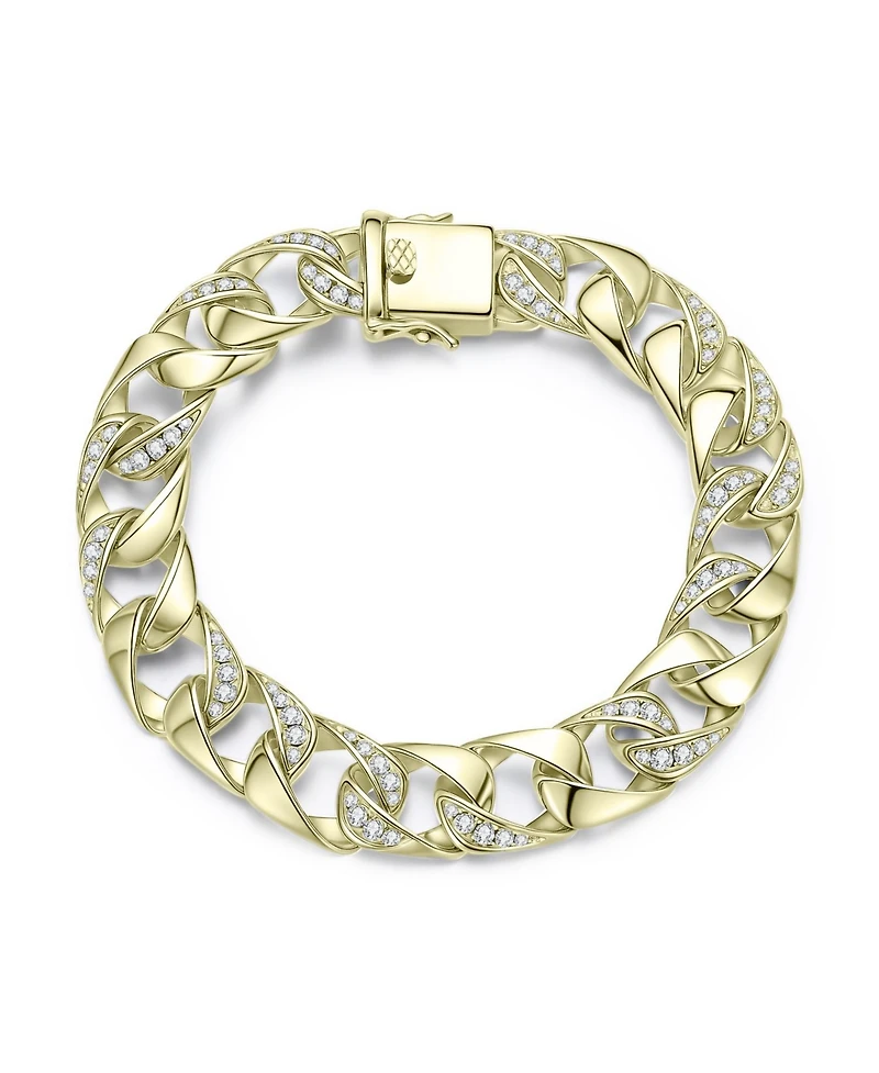 Men's Sterling Silver Iced Out Cubic Zirconia Miami Cuban Chain Bracelet