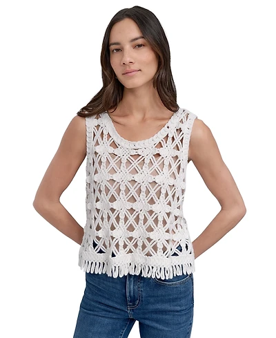 Dkny Jeans Women's Crochet Scoop-Neck Cotton Top