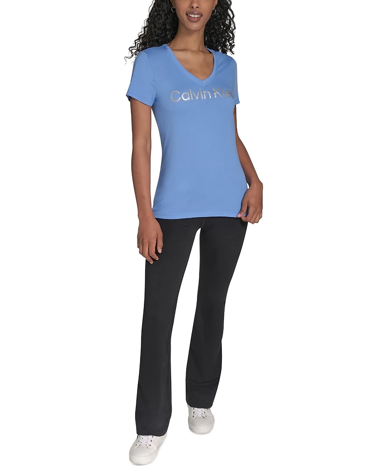 Calvin Klein Performance Women's Glitter Logo V-Neck T-Shirt