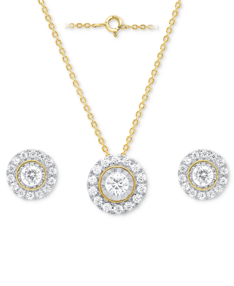 Forever Grown Diamonds 2-Pc. Set Lab Diamond Halo Pendant Necklace & Matching Stud Earrings (1 ct. t.w.) Sterling Silver or 14k Gold-Plated S