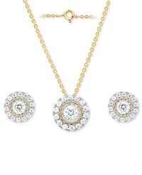 Forever Grown Diamonds 2-Pc. Set Lab Diamond Halo Pendant Necklace & Matching Stud Earrings (1 ct. t.w.) Sterling Silver or 14k Gold-Plated S