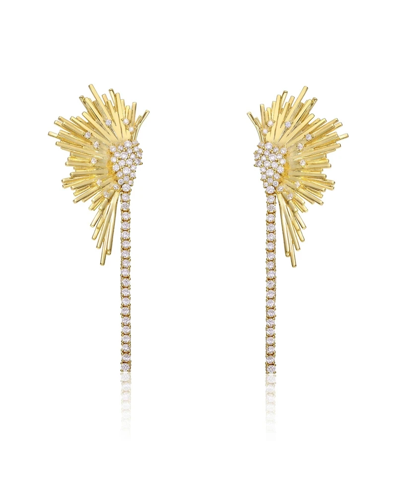 Two-Tone Plated Cubic Zirconia Dangle Fringe Cascade Earrings