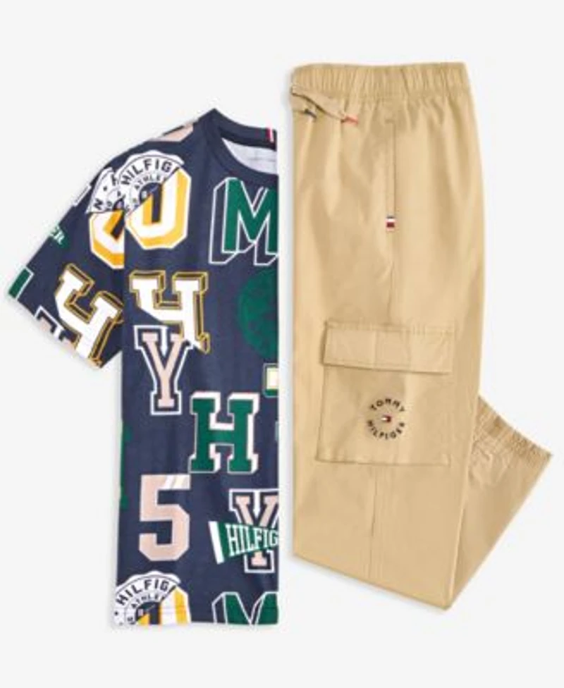 Tommy Hilfiger Big Boys Collegiate Spots T Shirt Tommy Cargo Jogger Pants