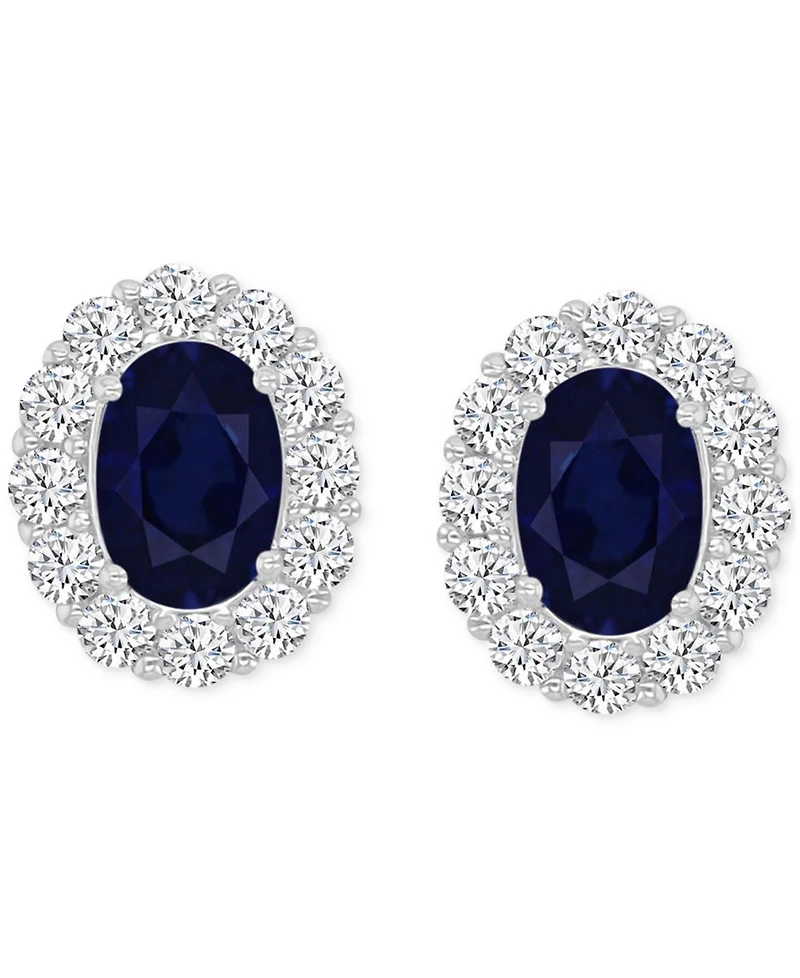 Cubic Zirconia Green Stone Oval Halo Stud Earrings Sterling Silver