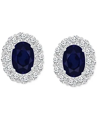 Cubic Zirconia Green Stone Oval Halo Stud Earrings Sterling Silver