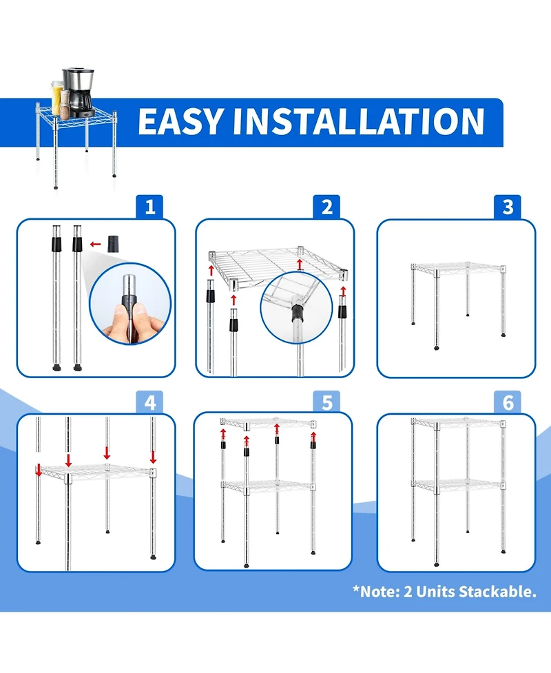 Heavy Duty Shelving Unit, Wire Metal Stackable Storage, 1-Tier Shelf, Chrome, 15" W x 13.8" D x 15" H