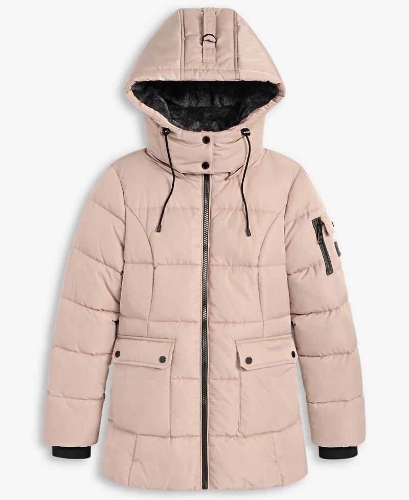 Steve Madden Women's Faux-Fur-Trim Hooded Utility-Pocket Puffer Coat