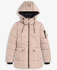 Steve Madden Women's Faux-Fur-Trim Hooded Utility-Pocket Puffer Coat