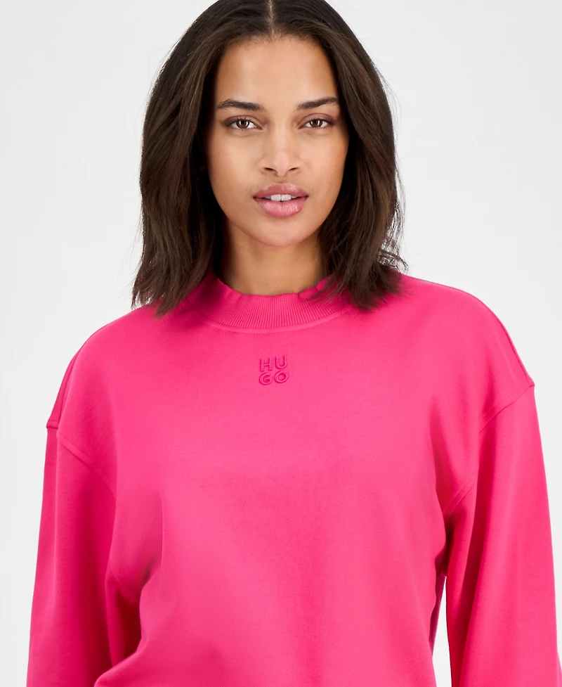 Hugo Women's Cotton Logo Mock Neck Sweatshirt