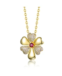 Sophisticated 14k Gold Plated Pave Flower Pendant Necklace