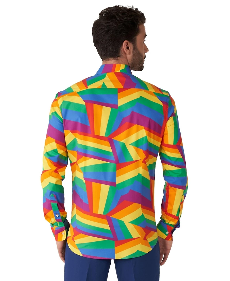 OppoSuits Men's Zig Zag Rainbow Shirt - Perfect For Pride Including 1 Button-Up Long sleeve