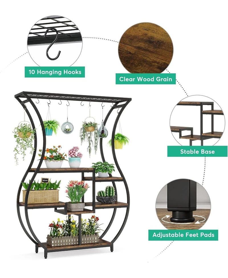 Tribesigns 6-Tier Plant Stand, 70.9 Inch Tall Plant Shelf with 10 Hanging Hooks, Vase Shape Ladder Plant Stand, Multi-Purpose Plant Display Rack for I