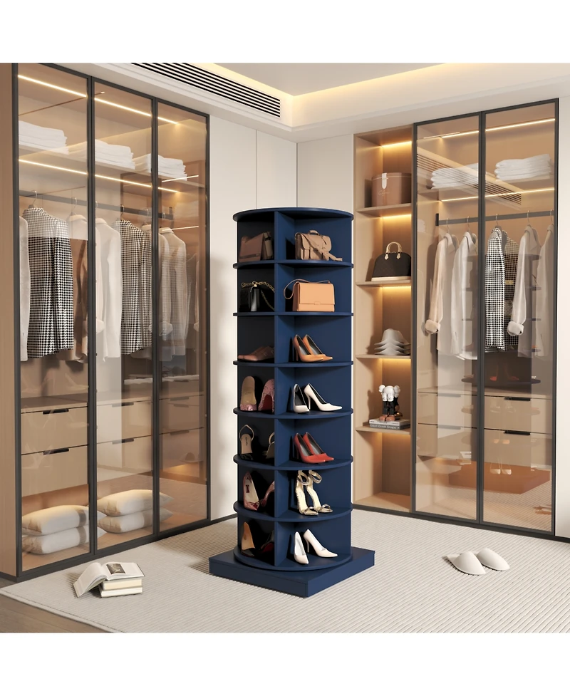 Streamdale Furniture Blue 360 Rotating shoe cabinet 7 layers