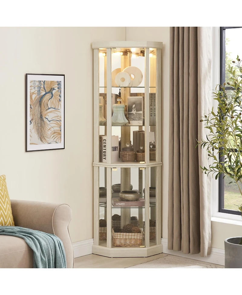 Streamdale Lighted Corner Curio Cabinet for Living Room