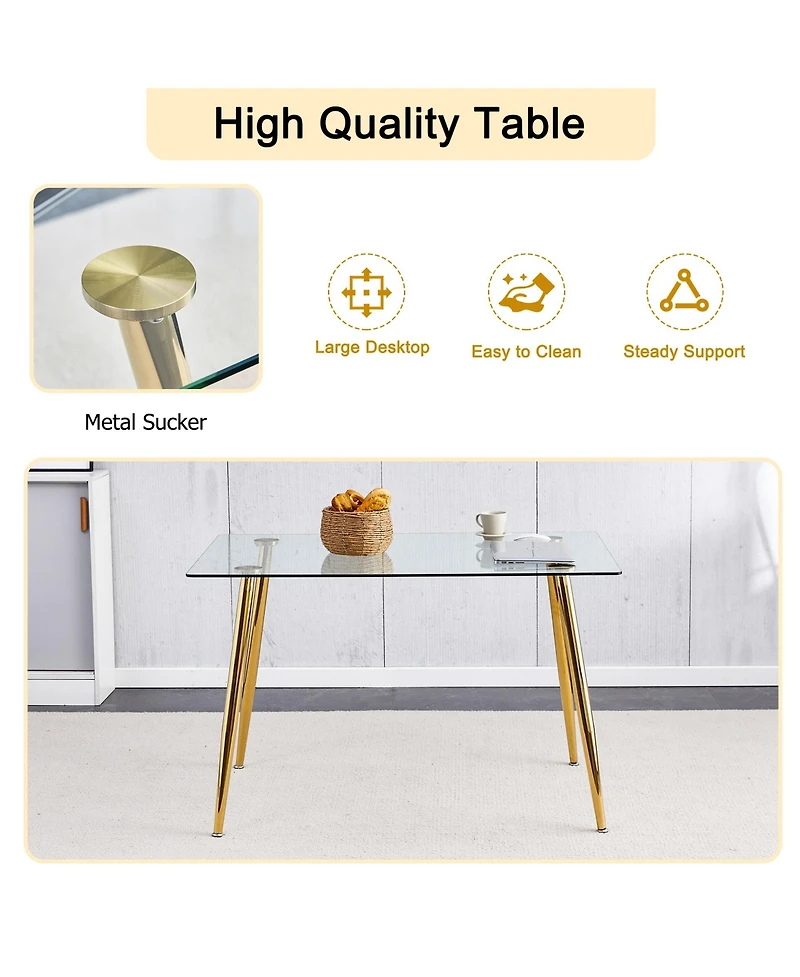 Modern Glass Dining Table, Golden Legs, 51" Kitchen/Living Room