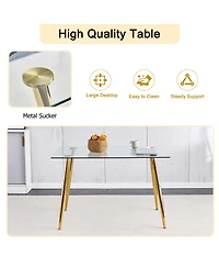 Modern Glass Dining Table, Golden Legs, 51" Kitchen/Living Room