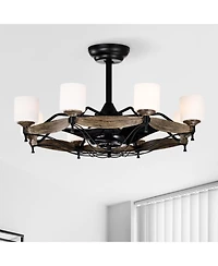 Streamdale Dia 33 inch Chandelier Ceiling Fan for Bedroom Dining Room Living Room Kitchen Farmhouse Entry,Matte Black+ Wood Grain