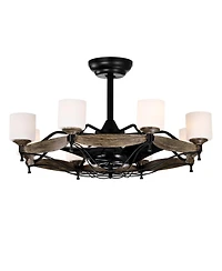 Streamdale Dia 33 inch Chandelier Ceiling Fan for Bedroom Dining Room Living Room Kitchen Farmhouse Entry,Matte Black+ Wood Grain