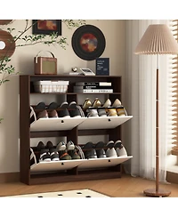 Streamdale Shoe Storage Cabinet 4 Flip Drawers, Wooden Handles, Freestanding, Anti-Tip Fitting