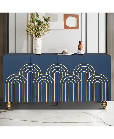 Streamdale Navy Blue Fluted Sideboard Buffet with 4 Doors