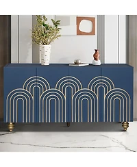 Streamdale Navy Blue Fluted Sideboard Buffet with 4 Doors