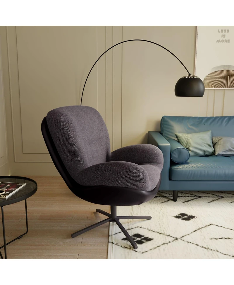 Streamdale Furniture Chenille Lounge Chair with Faux Leather & Metal Base