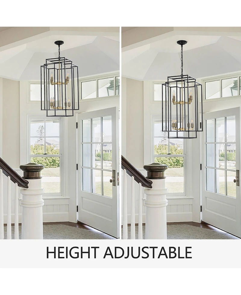 Streamdale 8-Lights Black & Gold Lantern Tiered Pendant Light Fixtures, Industrial Farmhouse Hanging Chandelier (No Bulbs)