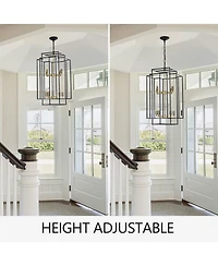 Streamdale 8-Lights Black & Gold Lantern Tiered Pendant Light Fixtures, Industrial Farmhouse Hanging Chandelier (No Bulbs)