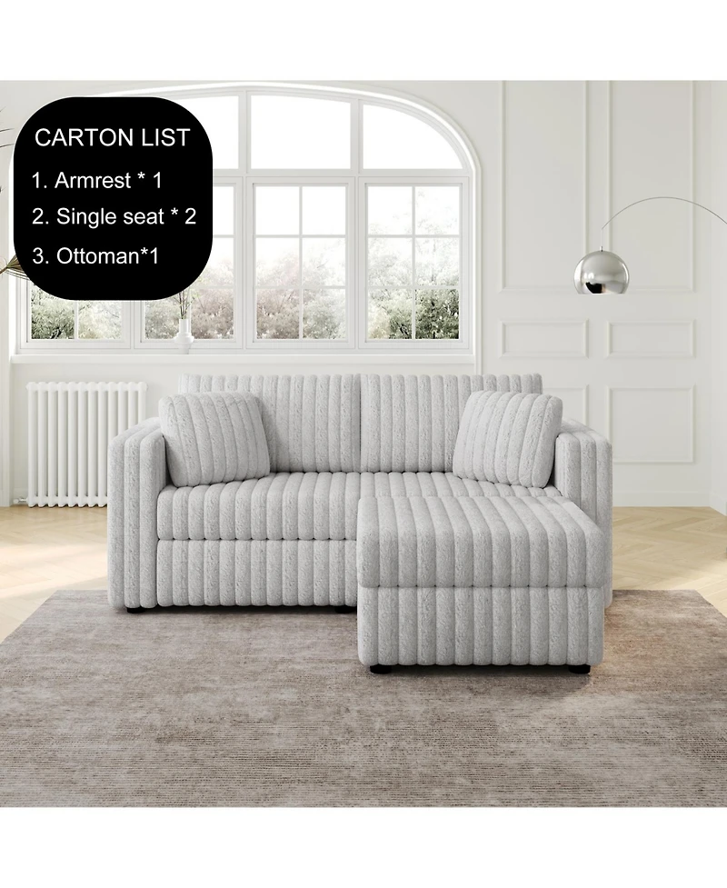 Streamdale 75.6" Modular Sofa w/ Lift & Ottoman. Light Gray.