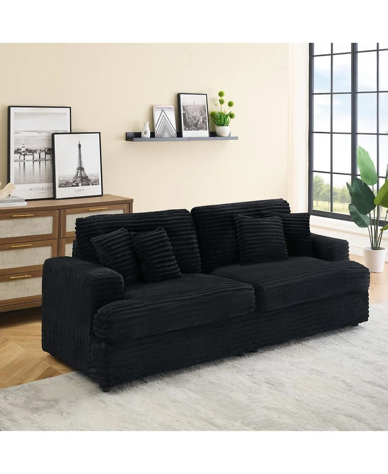 Streamdale 79" Black Corduroy Sofa with 4 Pillows