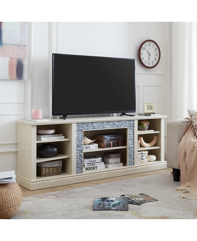 Streamdale Furniture Modern Tv Stand with Faux Stone Surround and Ample Storage