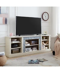 Streamdale Furniture Modern Tv Stand with Faux Stone Surround and Ample Storage