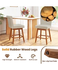 27 Inch Counter Height Bar Chairs with Rubber Wood Legs Set of 2-Beige