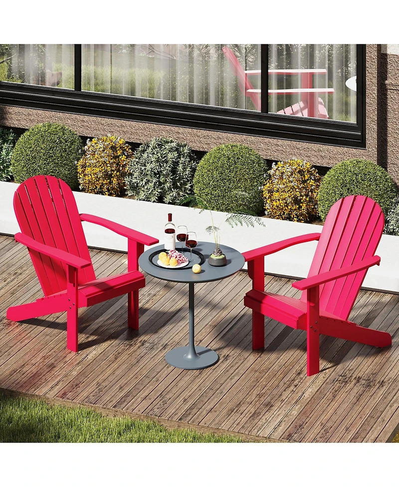 Acacia Wood Lounge Patio Adirondack Chair with Inclined Seat-Red