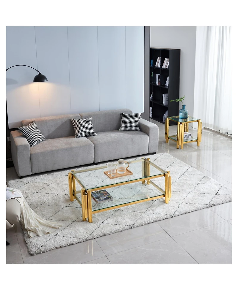 Streamdale Modern Stainless Steel Coffee Side Table Set (2-Piece)