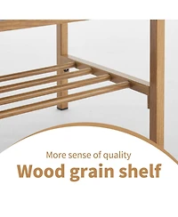 End of Bed Bench with Shelf, Linen Upholstered Storage Shoe Bench, Modern Bedroom Bench with Metal Legs for Living Room, Entryway, Dining Room, 300 Lb