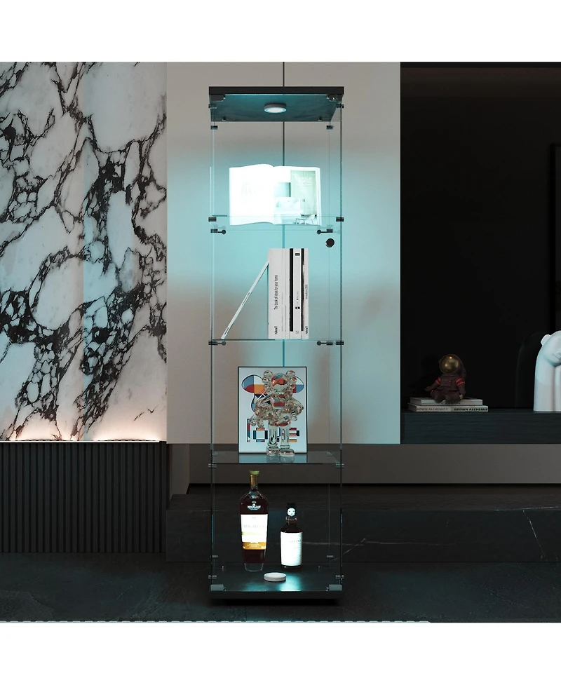 Streamdale Led Glass Display Cabinet, 4 Shelves with Door