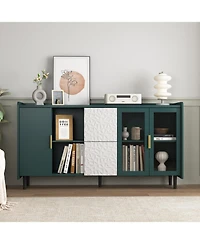 Streamdale Green Kitchen Storage Cabinet with Drawers, Shelves, Glass Doors