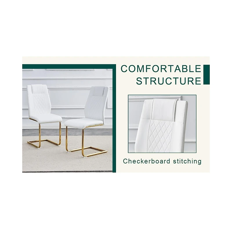 Streamdale Elegant White Marble Table (31.5") & 4 Pu Chairs with Gold Accents