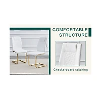 Streamdale Elegant White Marble Table (31.5") & 4 Pu Chairs with Gold Accents