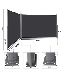 237 x 63 Inch Patio Retractable Double Folding Side Awning Screen Divider