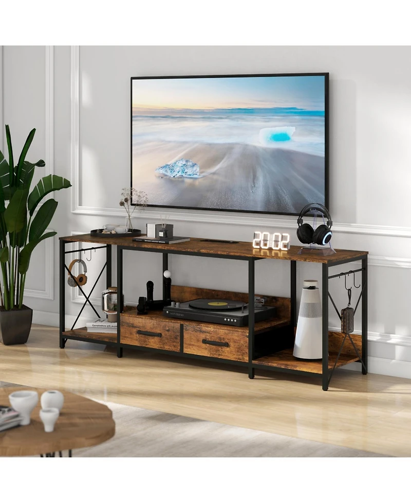 Streamdale Sleek Tv Stand with Led Lights, Fabric Drawers, and Storage Shelves