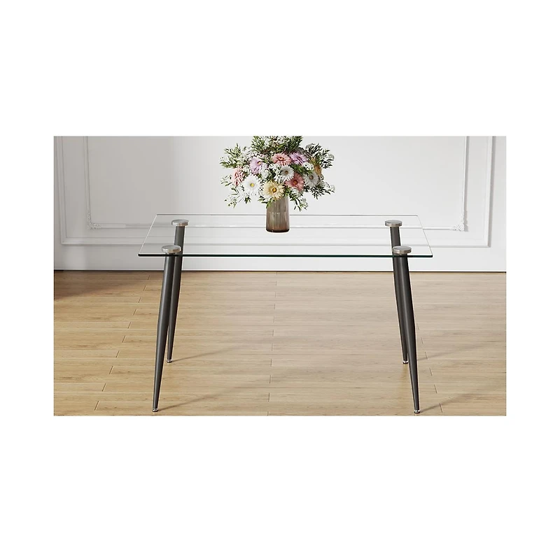 Streamdale Modern Glass Dining Table, Black Metal Legs, 4-6 Seats