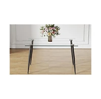 Streamdale Modern Glass Dining Table, Black Metal Legs, 4-6 Seats