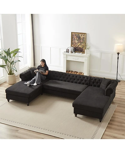 Streamdale Modern Chenille 3-Piece U-Sofa with Chaise Longue