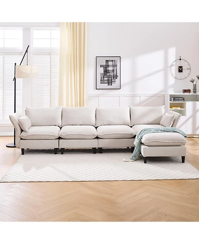 Streamdale Modular Sectional Sofa, L Shaped Couch Set for Living Room, 4-Seater Comfy Cloud Couches with Movable Ottoman Beige