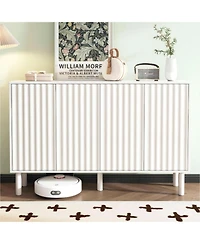 Cream Sideboard with 4 Fluted Doors and 5 Wood Legs