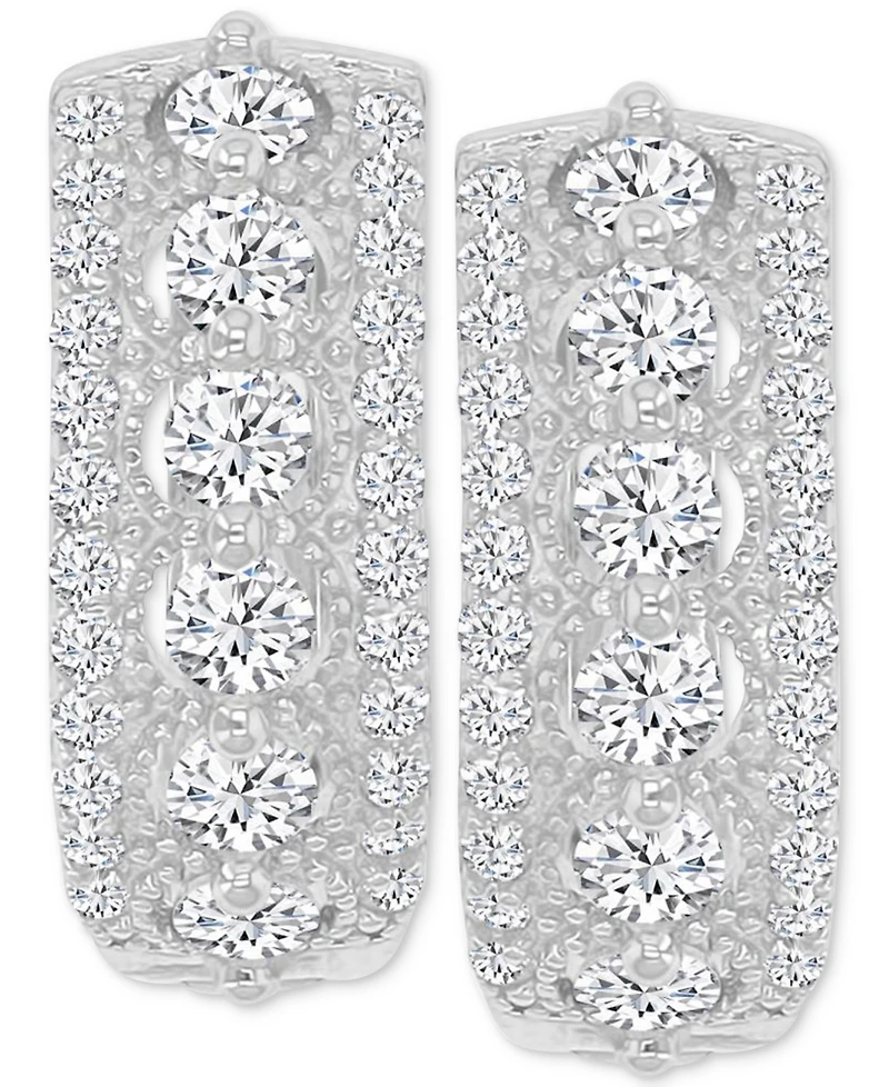 Cubic Zirconia Small Hoop Earrings in Sterling Silver, 0.66"